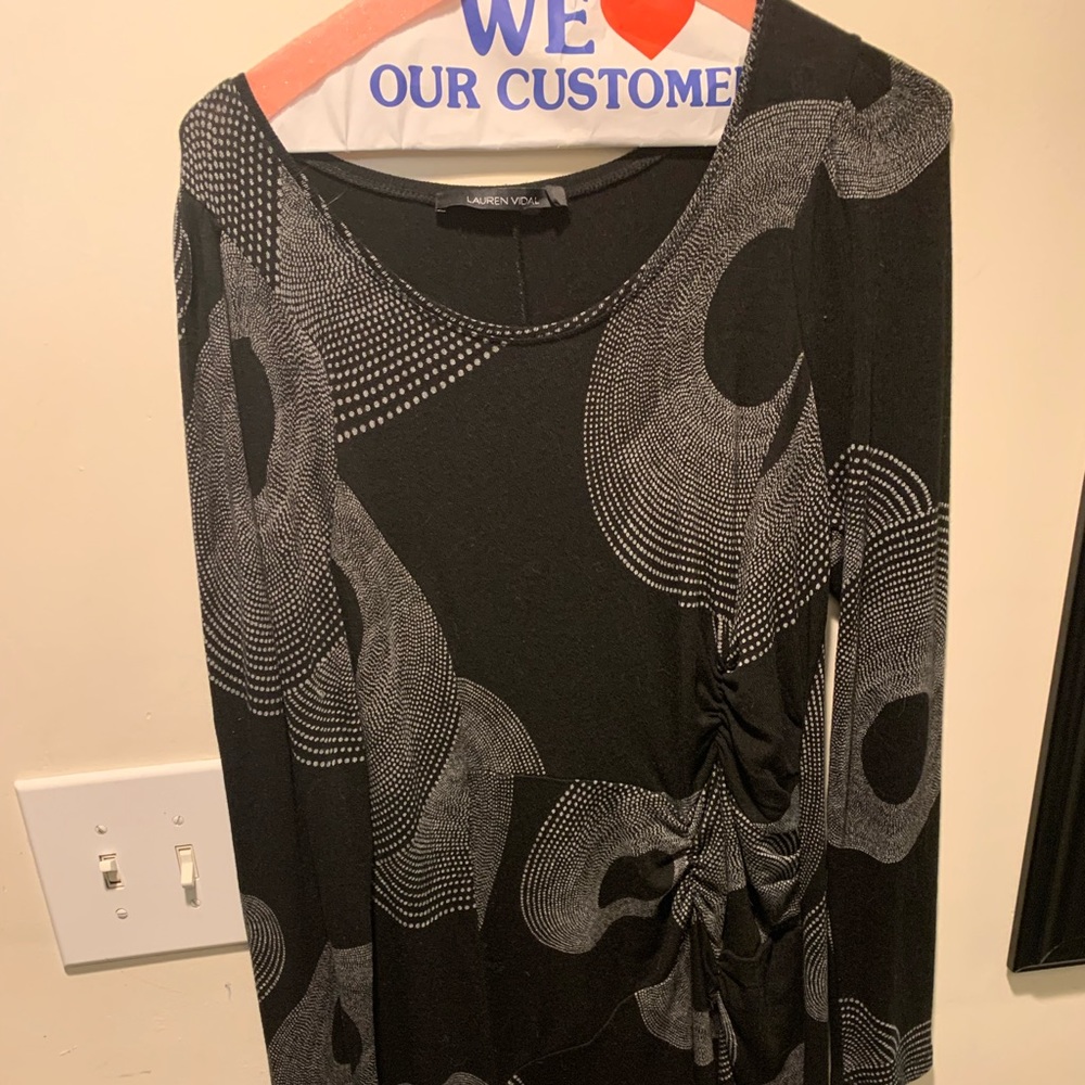 lauren vidal long sleeve black pattern dress